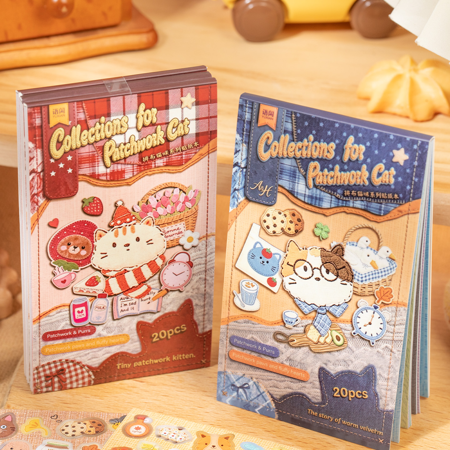 Embroidery Journal Book - 20Pcs Patchwork Cat Coated Paper Stickers,