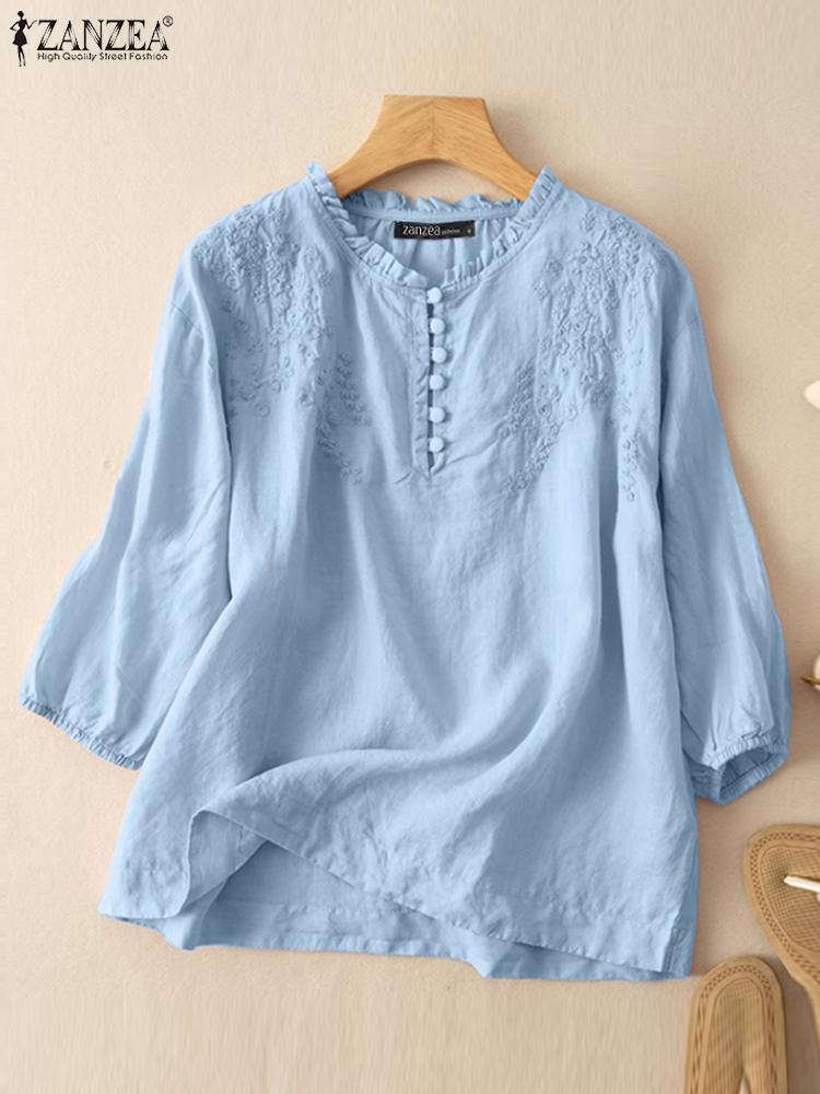 Embroidery Online - ZANZEA Summer Vintage Shirts Elegant OL