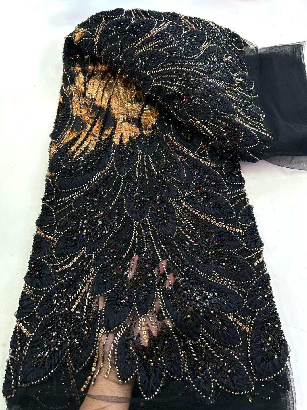 Embroidery Gold - Luxury Gold Nigerian Mesh Beaded Sequins