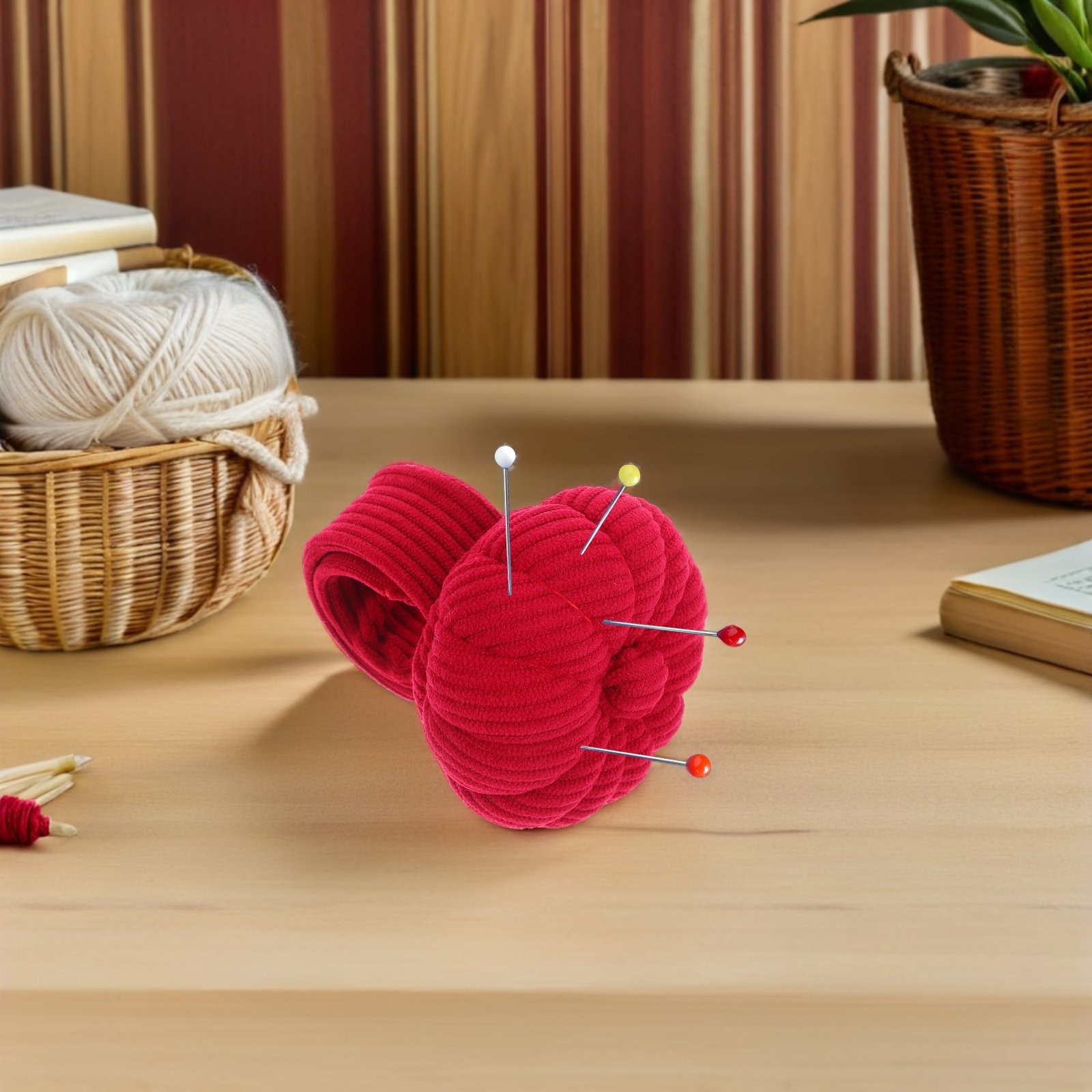 Embroidery Bracelet - Corduroy Pumpkin Wrist Pin Cushion Elastic
