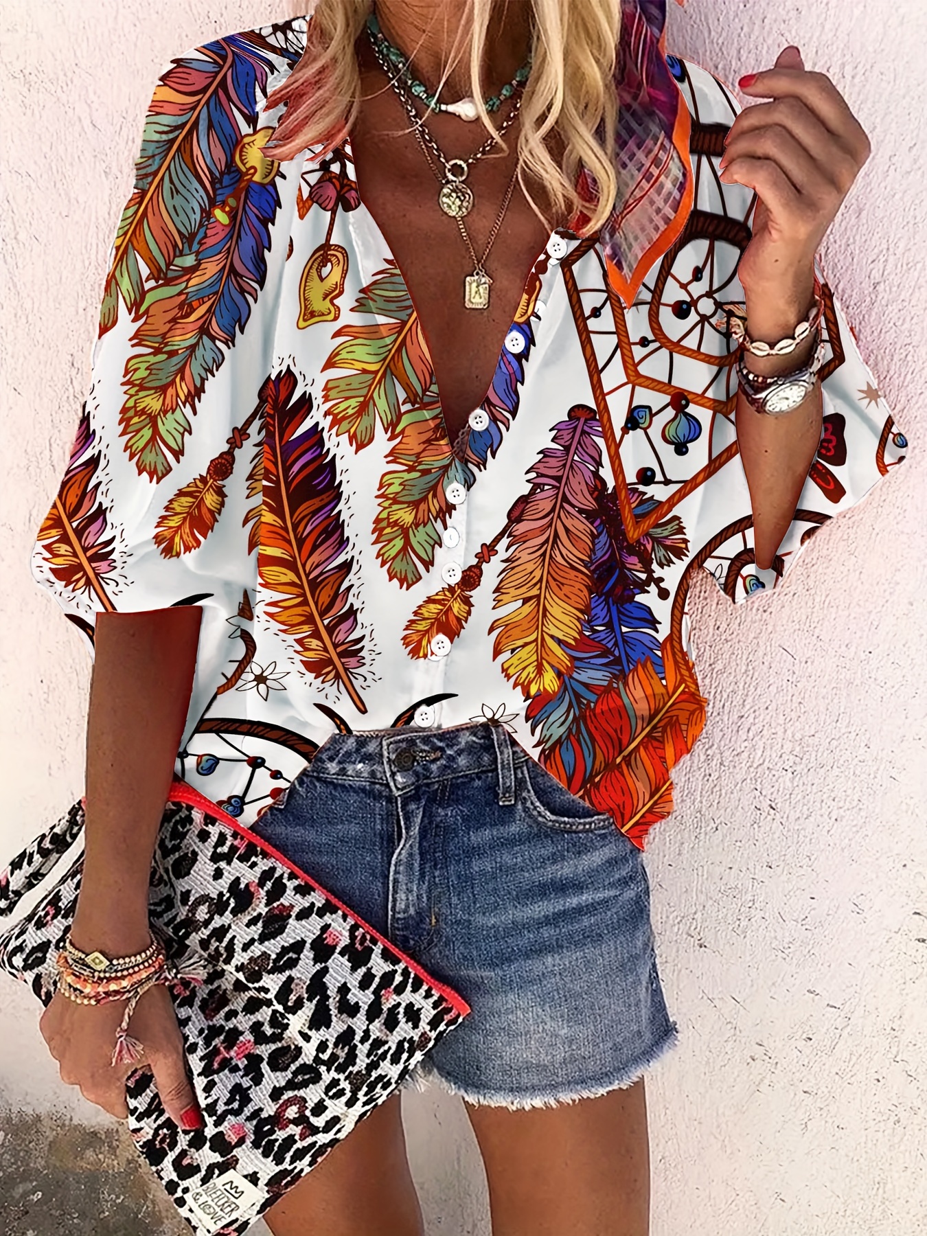 Embroidery Online - Women's Ethnic Style Geometric Print Three-Quarter