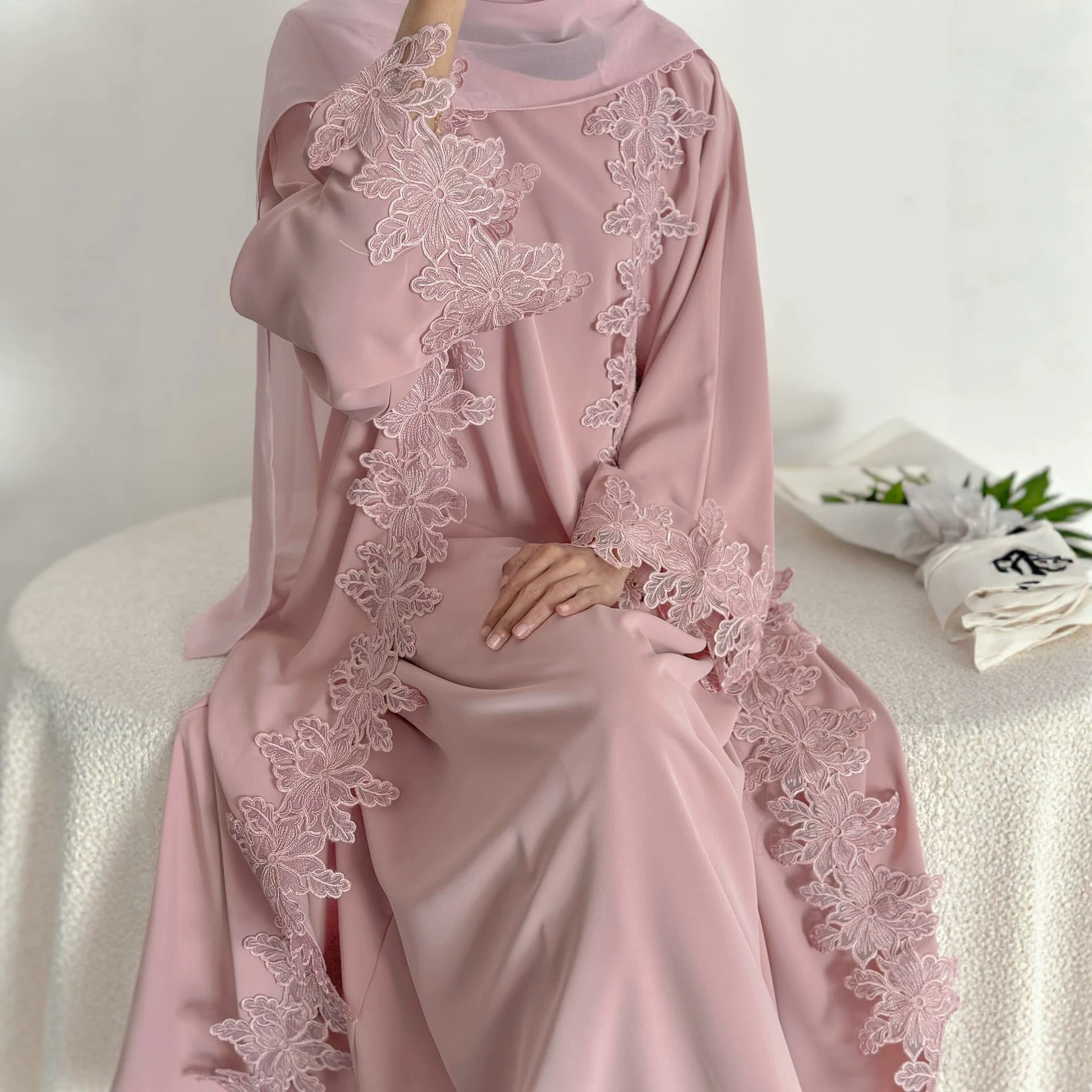 Embroidery Kaftan - Eid Ramadan Flower Embroidery Abayas for