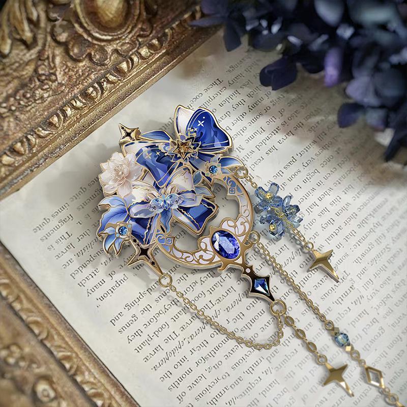 Embroidery Bracelet - Blue Bow & Crystal Enamel Pin,