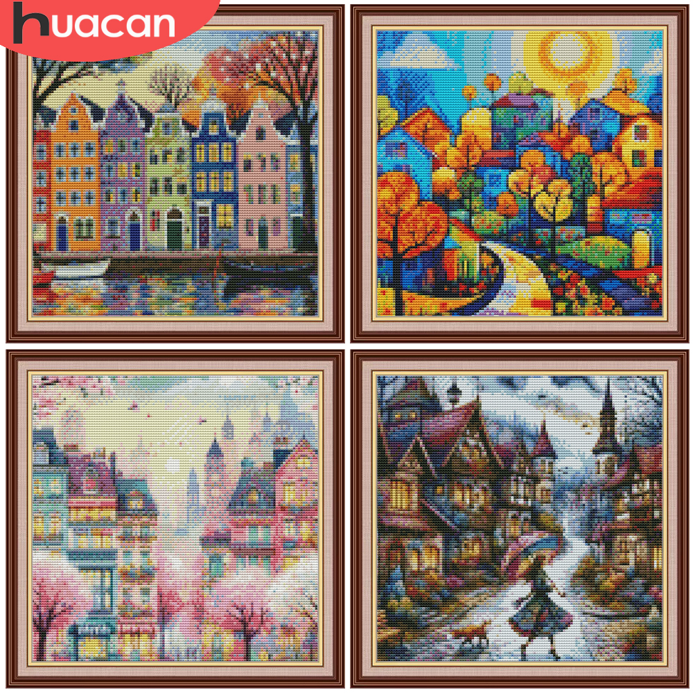 HUACAN Cross Stitch Sets House – обзор и цена Embroidery Tas