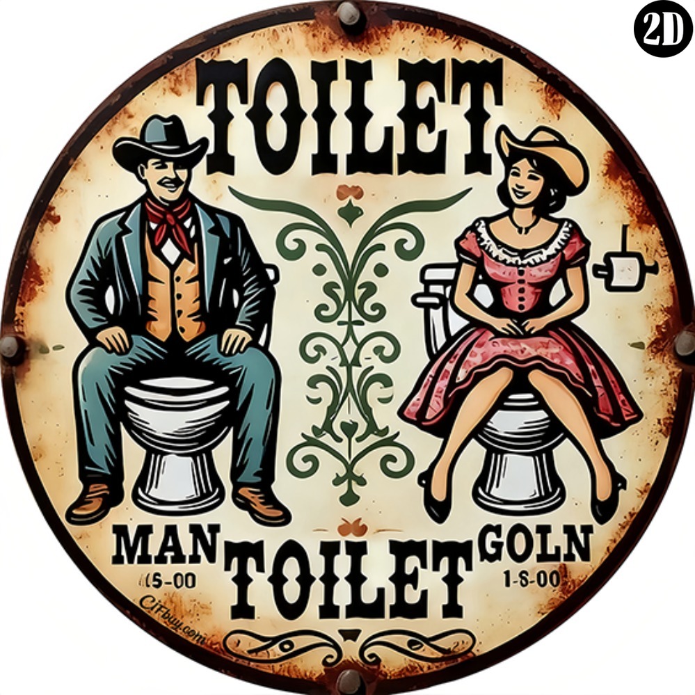 Vintage Cowboy Toilet Round Me – обзор и цена Embroidery Water