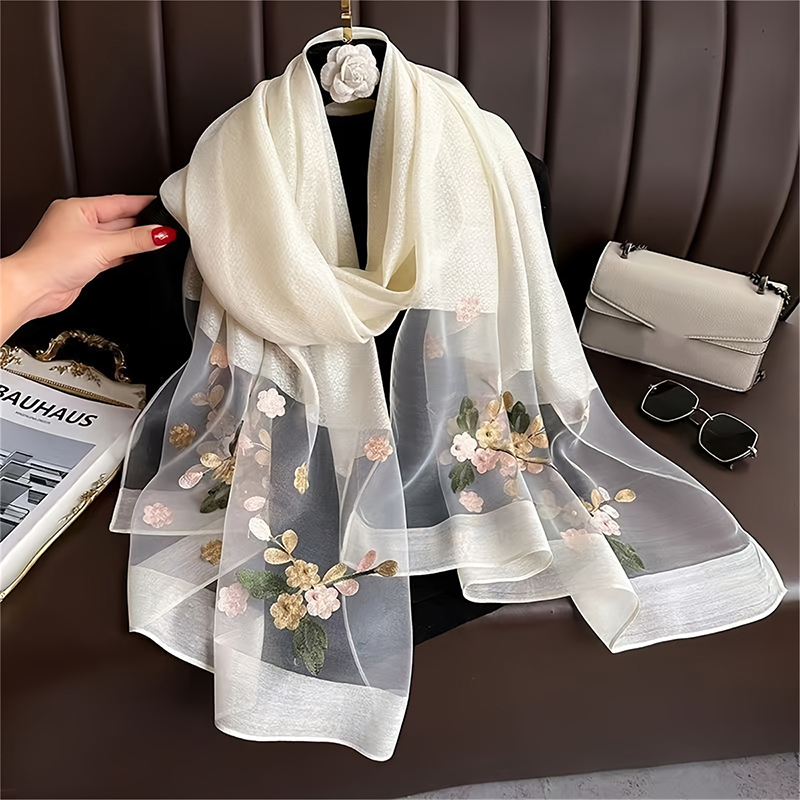 Women Silk Wool Scarf Floral E – обзор и цена Embroidery Hijab