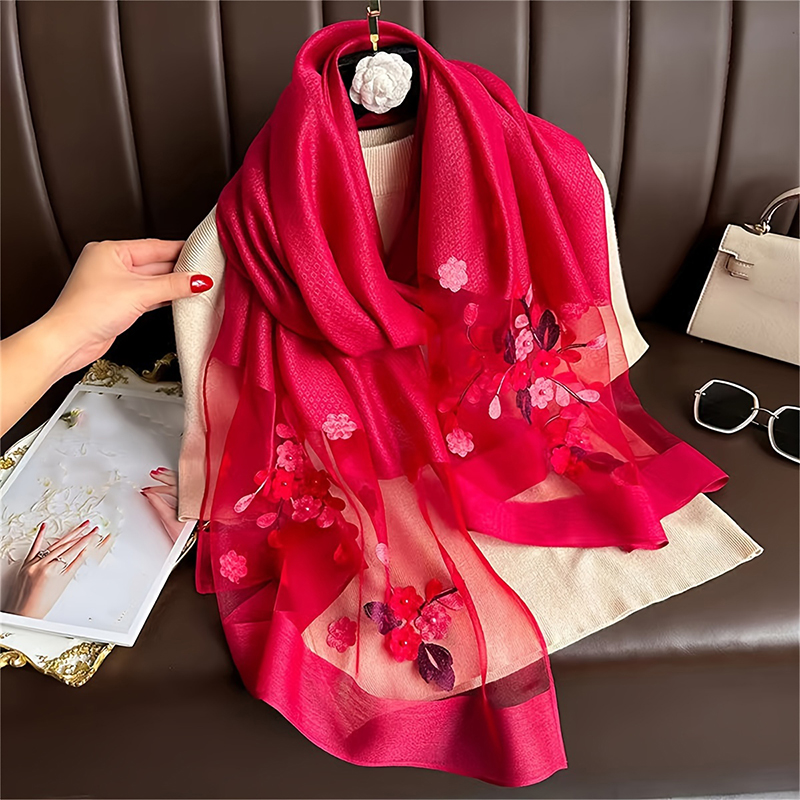 Women Silk Wool Scarf Floral E – обзор и цена Embroidery Hijab