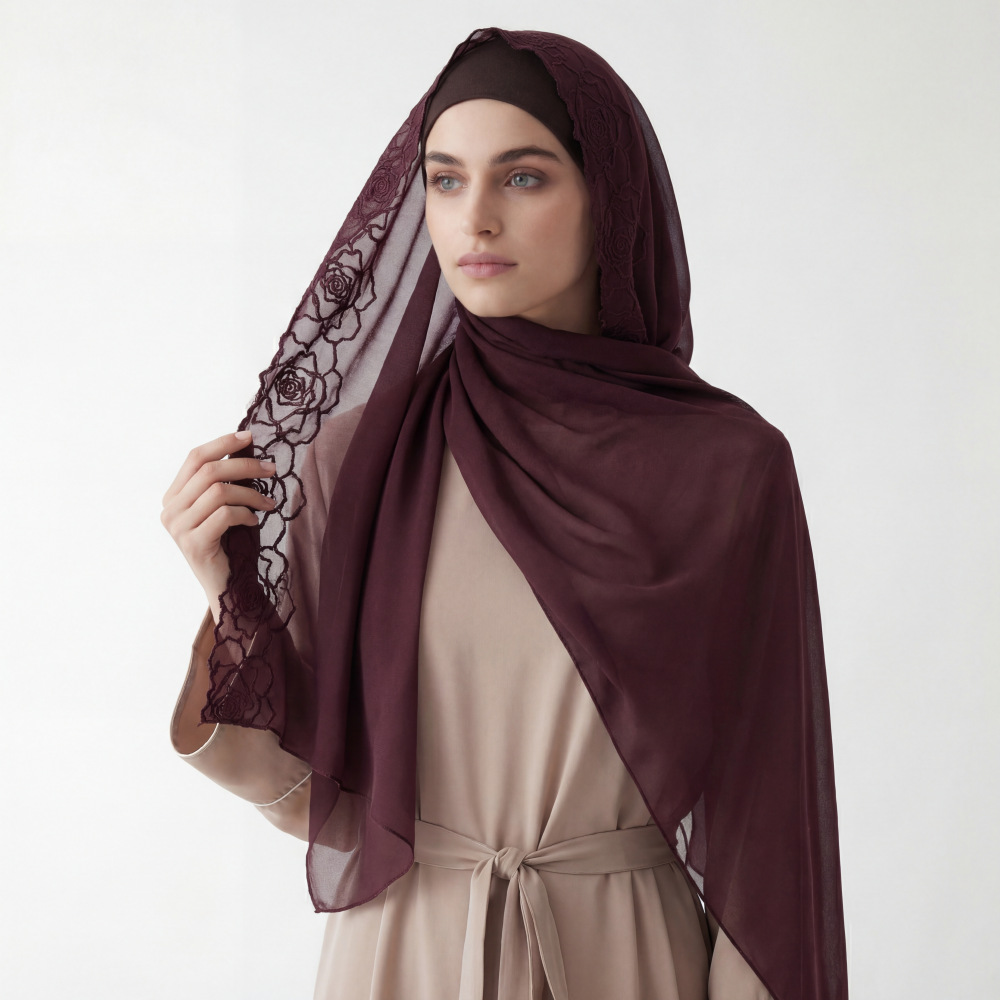 Purple Chiffon Hijab Shawls Wo – обзор и цена Embroidery Hijab